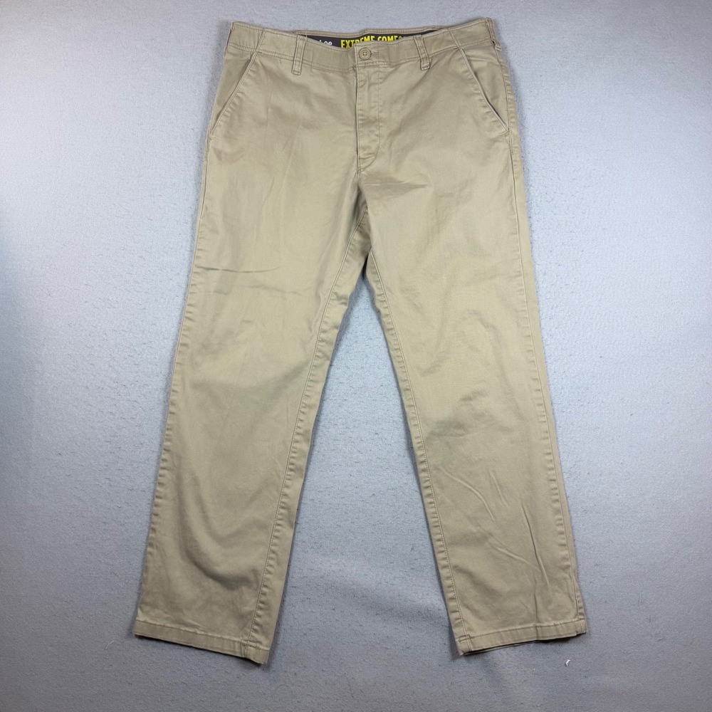Lee Pants Mens 36x32 Extreme Comfort Straight Fit Tan Stretch Chino EUC